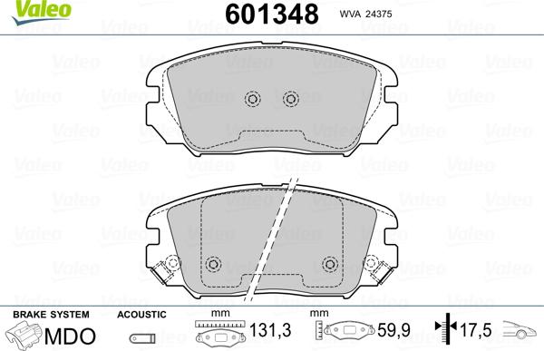 Valeo 601348 - Комплект спирачно феродо, дискови спирачки vvparts.bg