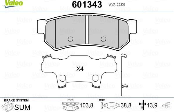 Valeo 601343 - Комплект спирачно феродо, дискови спирачки vvparts.bg