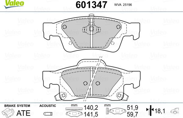 Valeo 601347 - Комплект спирачно феродо, дискови спирачки vvparts.bg