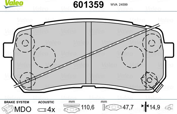 Valeo 601359 - Комплект спирачно феродо, дискови спирачки vvparts.bg