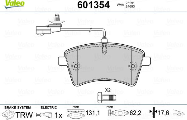 Valeo 601354 - Комплект спирачно феродо, дискови спирачки vvparts.bg