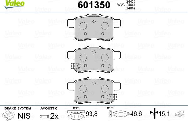 Valeo 601350 - Комплект спирачно феродо, дискови спирачки vvparts.bg