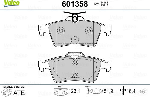 Valeo 601358 - Комплект спирачно феродо, дискови спирачки vvparts.bg