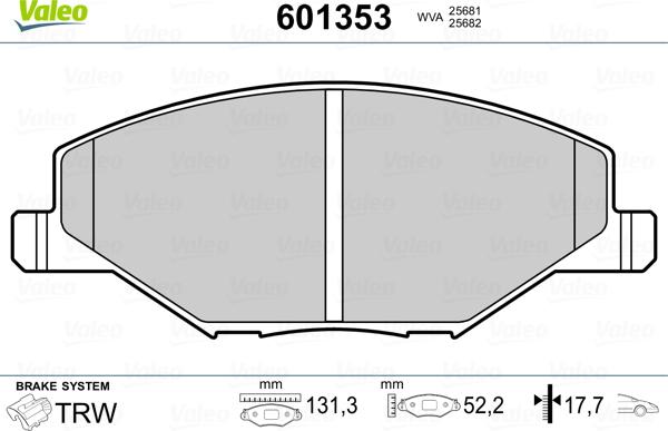 Valeo 601353 - Комплект спирачно феродо, дискови спирачки vvparts.bg