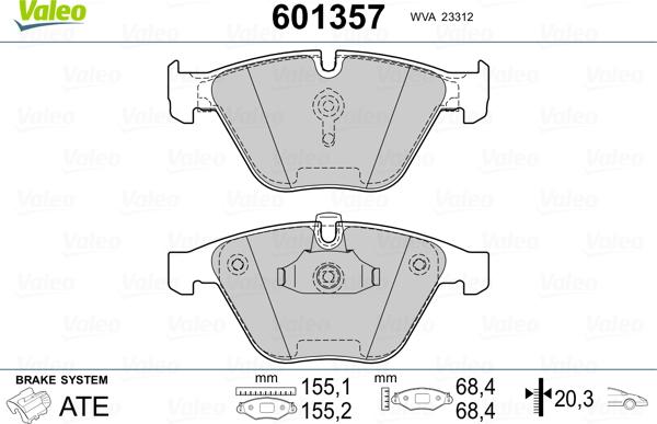 Valeo 601357 - Комплект спирачно феродо, дискови спирачки vvparts.bg