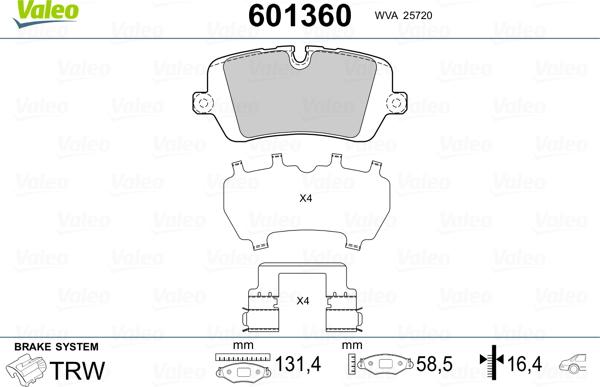 Valeo 601360 - Комплект спирачно феродо, дискови спирачки vvparts.bg