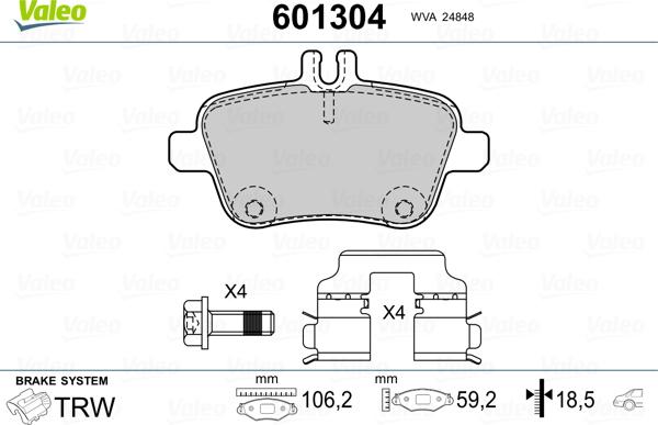 Valeo 601304 - Комплект спирачно феродо, дискови спирачки vvparts.bg