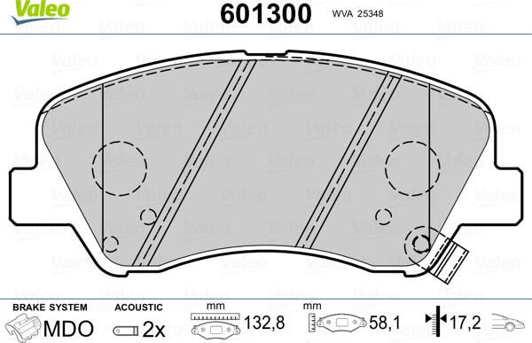 Valeo 601300 - Комплект спирачно феродо, дискови спирачки vvparts.bg