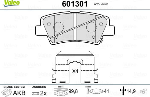 Valeo 601301 - Комплект спирачно феродо, дискови спирачки vvparts.bg