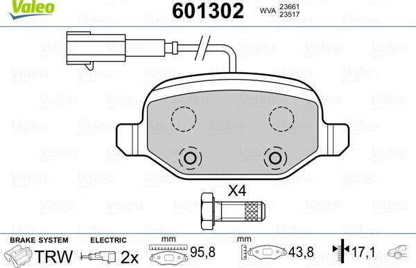 Valeo 601302 - Комплект спирачно феродо, дискови спирачки vvparts.bg