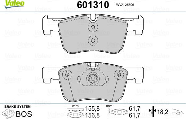 Valeo 601310 - Комплект спирачно феродо, дискови спирачки vvparts.bg