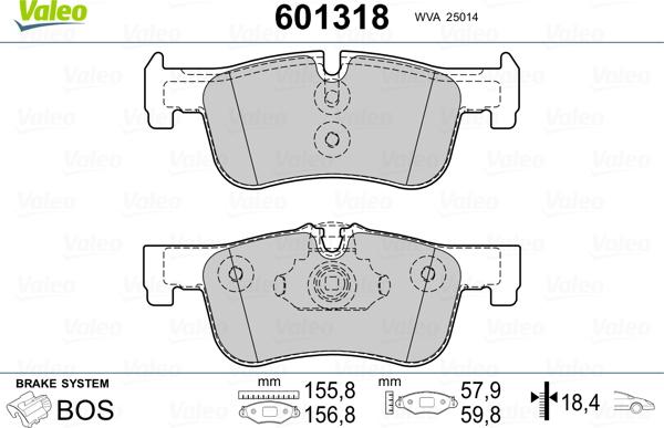 Valeo 601318 - Комплект спирачно феродо, дискови спирачки vvparts.bg