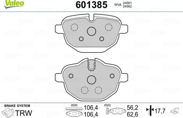 Valeo 601385 - Комплект спирачно феродо, дискови спирачки vvparts.bg