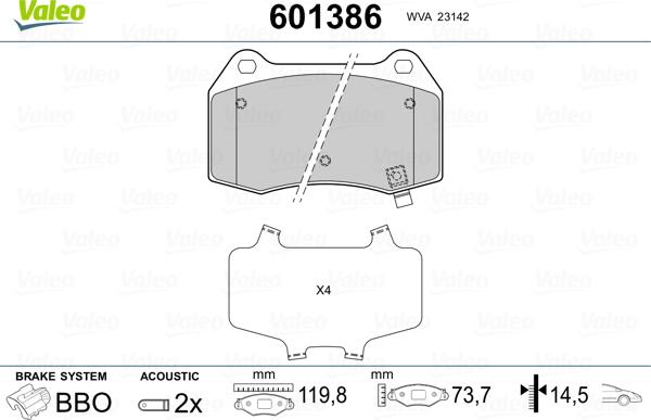 Valeo 601386 - Комплект спирачно феродо, дискови спирачки vvparts.bg