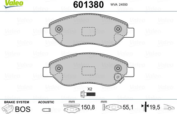 Valeo 601380 - Комплект спирачно феродо, дискови спирачки vvparts.bg