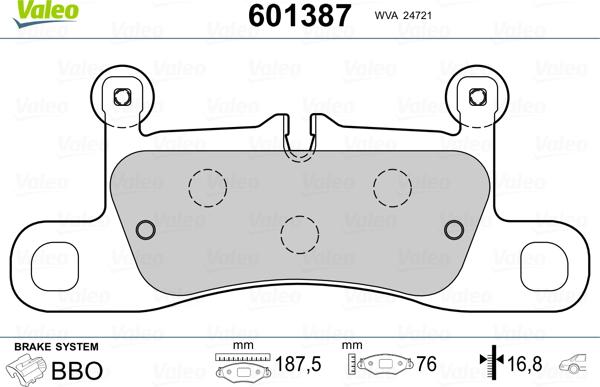 Valeo 601387 - Комплект спирачно феродо, дискови спирачки vvparts.bg