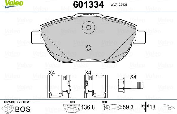 Valeo 601334 - Комплект спирачно феродо, дискови спирачки vvparts.bg