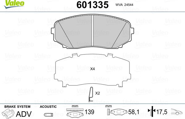 Valeo 601335 - Комплект спирачно феродо, дискови спирачки vvparts.bg