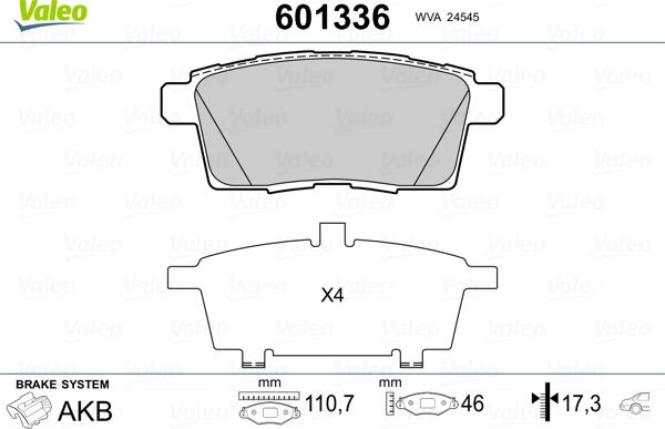 Valeo 601336 - Комплект спирачно феродо, дискови спирачки vvparts.bg