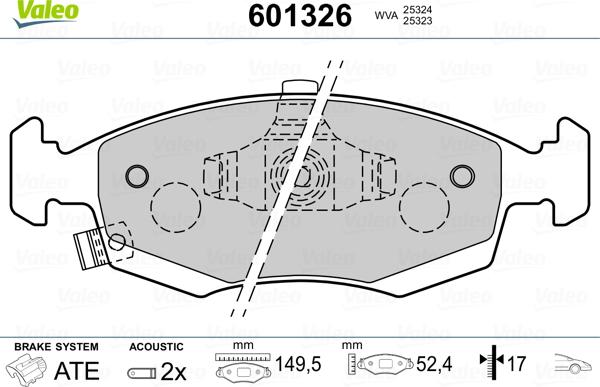 Valeo 601326 - Комплект спирачно феродо, дискови спирачки vvparts.bg