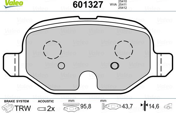 Valeo 601327 - Комплект спирачно феродо, дискови спирачки vvparts.bg