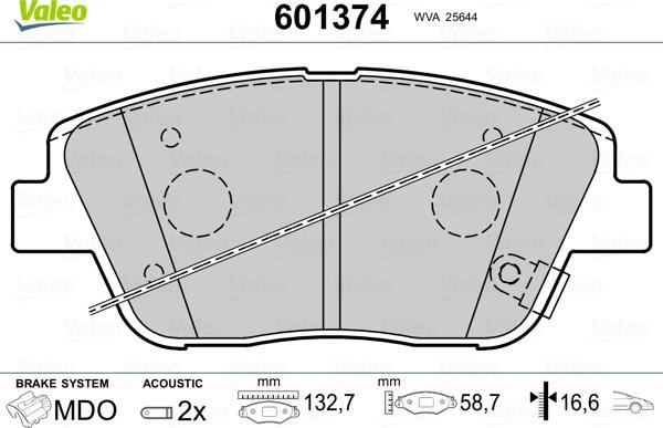 Valeo 601374 - Комплект спирачно феродо, дискови спирачки vvparts.bg