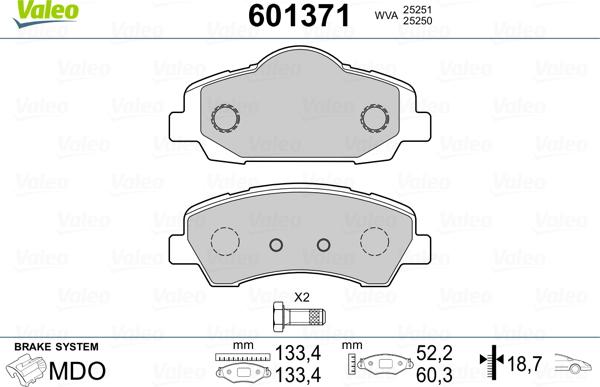 Valeo 601371 - Комплект спирачно феродо, дискови спирачки vvparts.bg