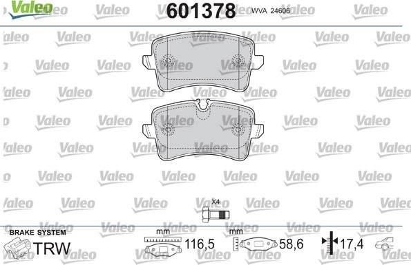 Valeo 601378 - Комплект спирачно феродо, дискови спирачки vvparts.bg