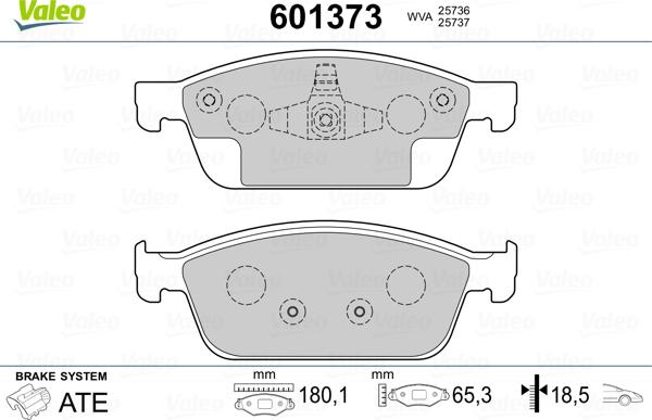 Valeo 601373 - Комплект спирачно феродо, дискови спирачки vvparts.bg