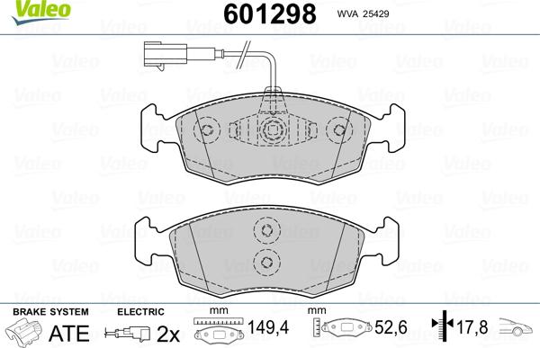 Valeo 601298 - Комплект спирачно феродо, дискови спирачки vvparts.bg