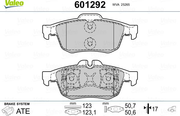 Valeo 601292 - Комплект спирачно феродо, дискови спирачки vvparts.bg