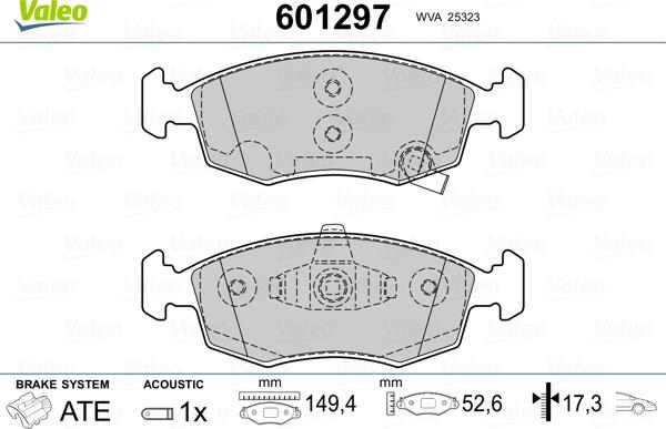 Valeo 601297 - Комплект спирачно феродо, дискови спирачки vvparts.bg