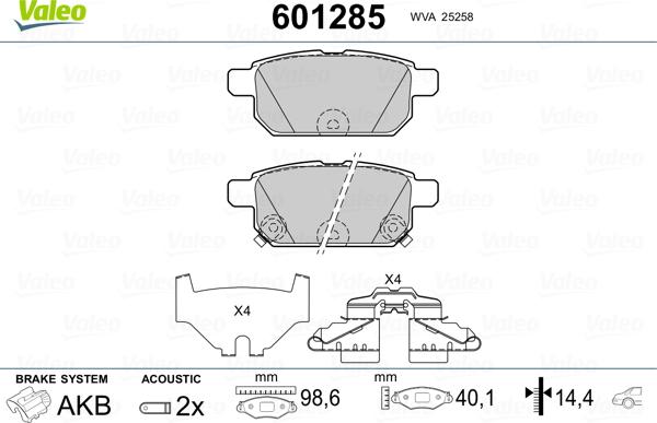 Valeo 601285 - Комплект спирачно феродо, дискови спирачки vvparts.bg