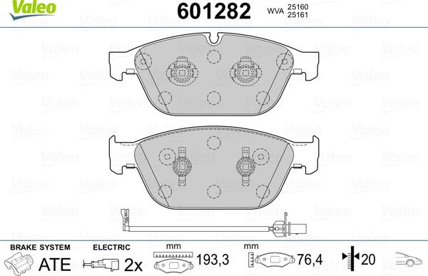 Valeo 601282 - Комплект спирачно феродо, дискови спирачки vvparts.bg