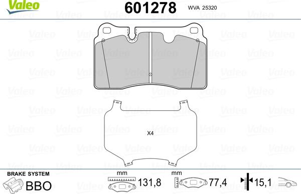 Valeo 601278 - Комплект спирачно феродо, дискови спирачки vvparts.bg