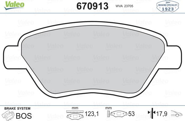 Valeo 670913 - Комплект спирачно феродо, дискови спирачки vvparts.bg