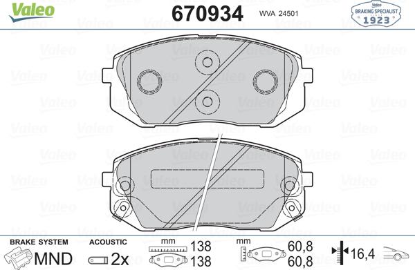 Valeo 670934 - Комплект спирачно феродо, дискови спирачки vvparts.bg