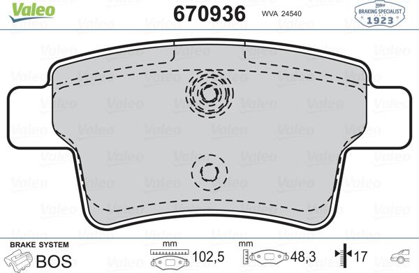 Valeo 670936 - Комплект спирачно феродо, дискови спирачки vvparts.bg