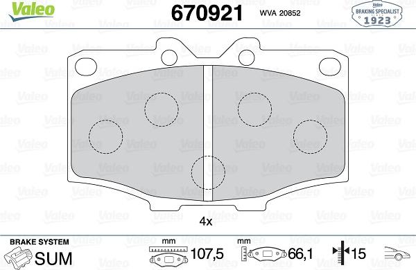 Valeo 670921 - Комплект спирачно феродо, дискови спирачки vvparts.bg