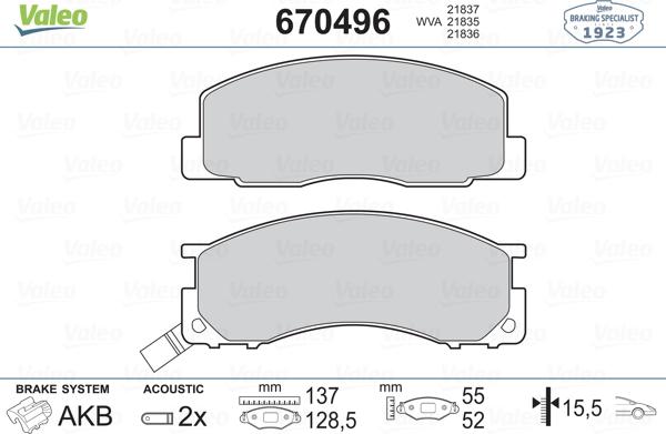 Valeo 670496 - Комплект спирачно феродо, дискови спирачки vvparts.bg