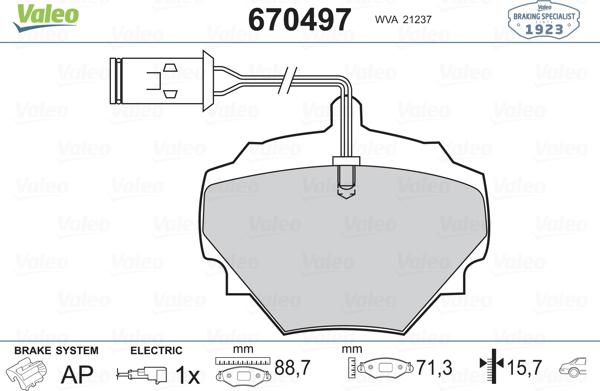 Valeo 670497 - Комплект спирачно феродо, дискови спирачки vvparts.bg