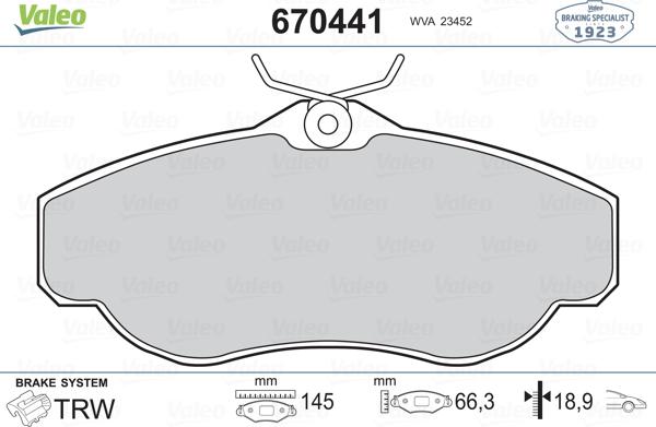 Valeo 670441 - Комплект спирачно феродо, дискови спирачки vvparts.bg