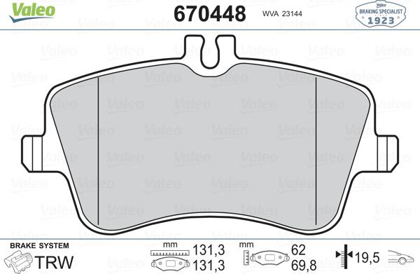 Valeo 670448 - Комплект спирачно феродо, дискови спирачки vvparts.bg