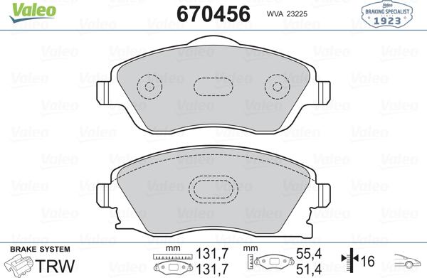 Valeo 670456 - Комплект спирачно феродо, дискови спирачки vvparts.bg