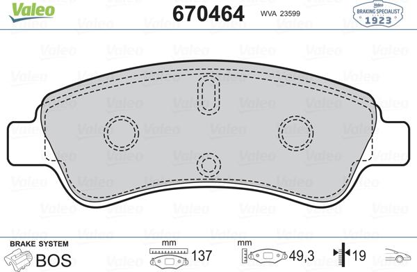 Valeo 670464 - Комплект спирачно феродо, дискови спирачки vvparts.bg