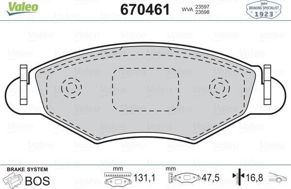 Valeo 670461 - Комплект спирачно феродо, дискови спирачки vvparts.bg