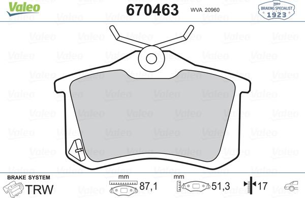 Valeo 670463 - Комплект спирачно феродо, дискови спирачки vvparts.bg