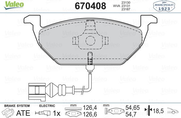 Valeo 670408 - Комплект спирачно феродо, дискови спирачки vvparts.bg