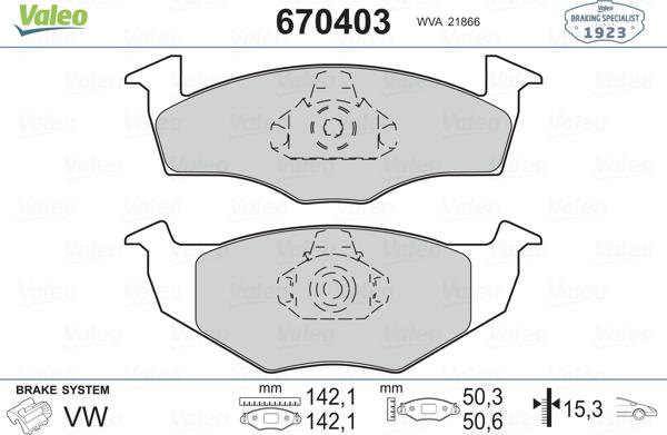 Valeo 670403 - Комплект спирачно феродо, дискови спирачки vvparts.bg