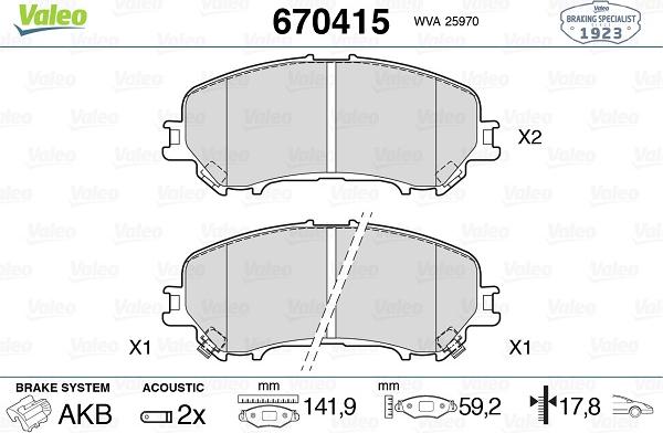 Valeo 670415 - Комплект спирачно феродо, дискови спирачки vvparts.bg